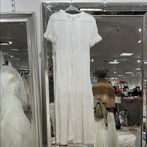 LOVE SHACK FANCY White Button-Front Maxi Dress with Lace Details